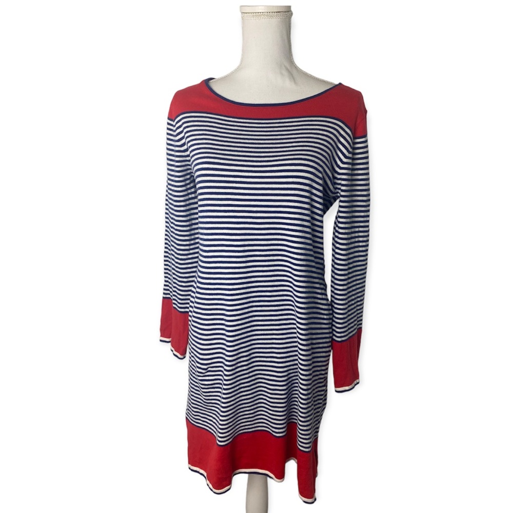 STS Sail to Sable Striped Nautical Dress Boatneck Midi Dress